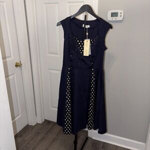 Killreal Navy Blue Polka Dot Retro Rockabilly 50s Swing Dress Med Dapper Day NWT